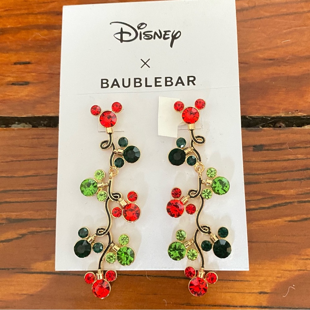 Disney × Baublebar Multicolor Mickey Head Long Dangling Earrings NWT